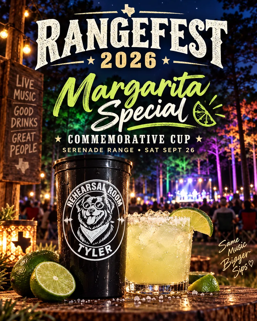RangeFest 2026 Margarita Special — commemorative Rehearsal Room Tyler cup